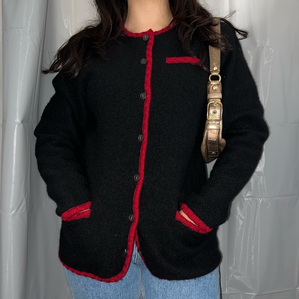 VTG Black Wool Cardigan Size M